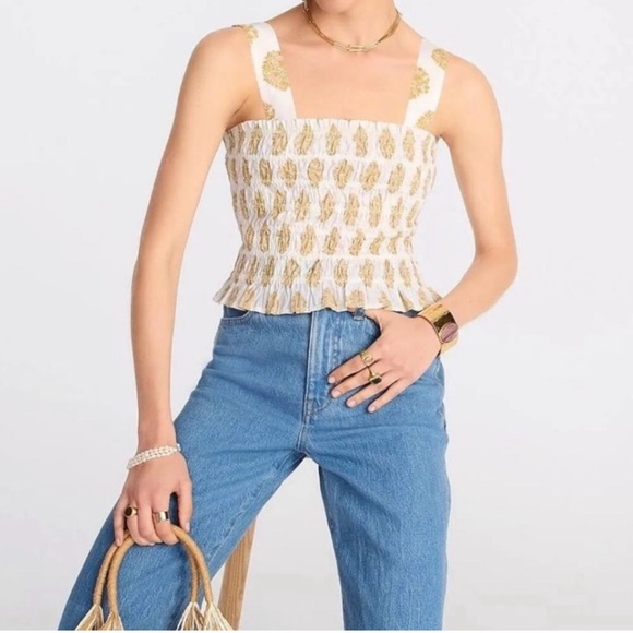 J.Crew Printed Smocked Cropped Tube Top Tank - Picture 1 of 10
